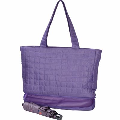 Quilt Shopping Bag with Bottom Pocket for Umbrella