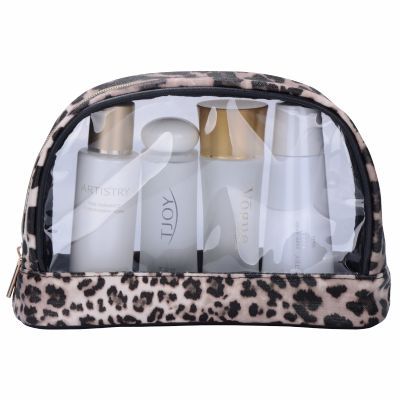 Leopard Skin Print Vanity Bag W/Clear Window