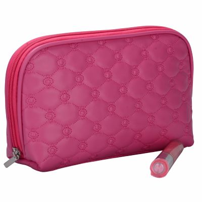 PU Leather Quilted Makeup Bag with Heart Pattern