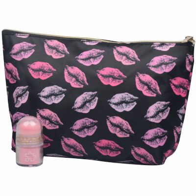 Monogrammed Makeup Pouch with Lips Pattern Print