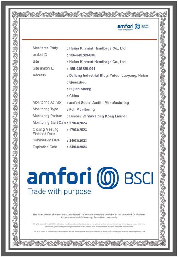 kinmart bsci certificate 2023